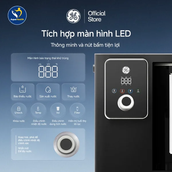 máy lọc nước GE CTD50 để bàn - Màn hình LED cảm ứng tích hợp nút xoay tiện lợi