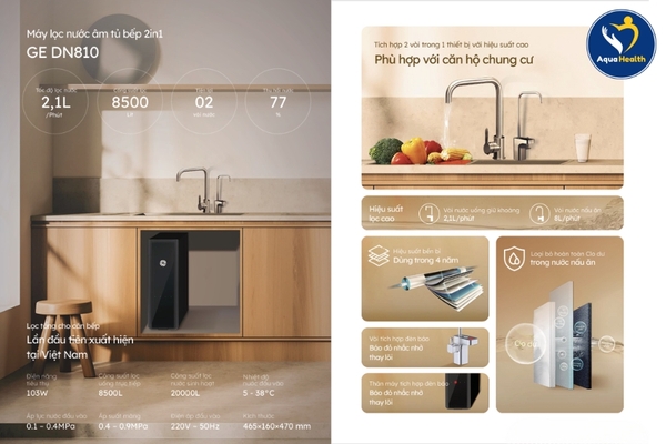 Máy lọc nước âm tủ bếp 2in1 GE DN810