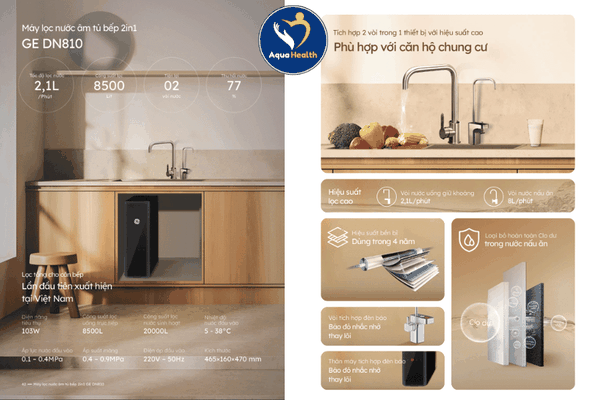 Máy lọc nước GE DN810 âm tủ bếp 2in 1