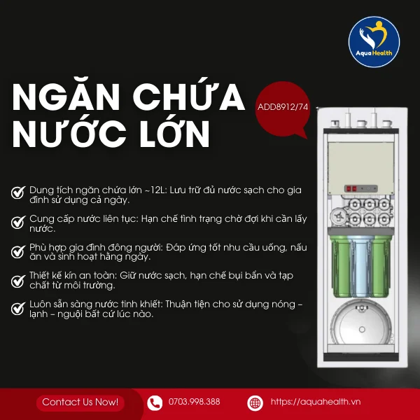 Máy lọc nước tủ đứng RO Philips ADD8912/74 với ngăn chứa nước dung tích lớn