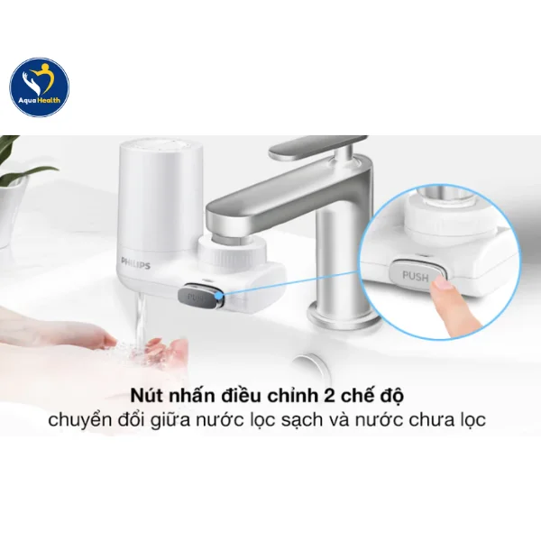 Bộ lọc nước tại vòi Philips AWP3753/98- Nút nhấn chuyển đổi giữa 2 chế độ nước