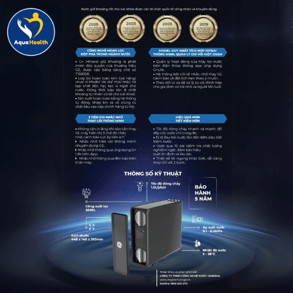 Thông số kỹ thuật máy lọc nước GE GN620 âm tủ bếp