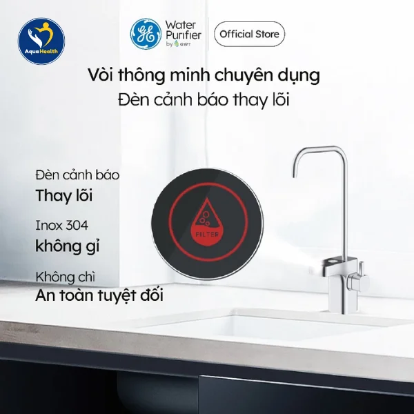 lõi lọc nước GE DN810 - nhắc nhở tính năng nhắc thay lõi trên thân máy