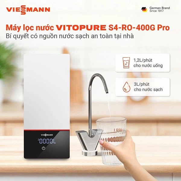 Máy lọc nước Vitopure S4-RO-400G với công suất cấp nước đạt 1.2l nước/phút