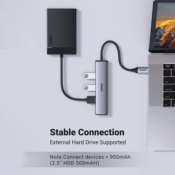 Hub USB Type-C sang 4 cổng USB 3.0 Ugreen 20841, Vỏ nhôm, dây bọc dù