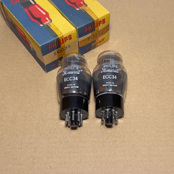 2Pc Philips Mniwatt ECC34 6SN7G ECC32 Pan Getter Back Base New In Box ...