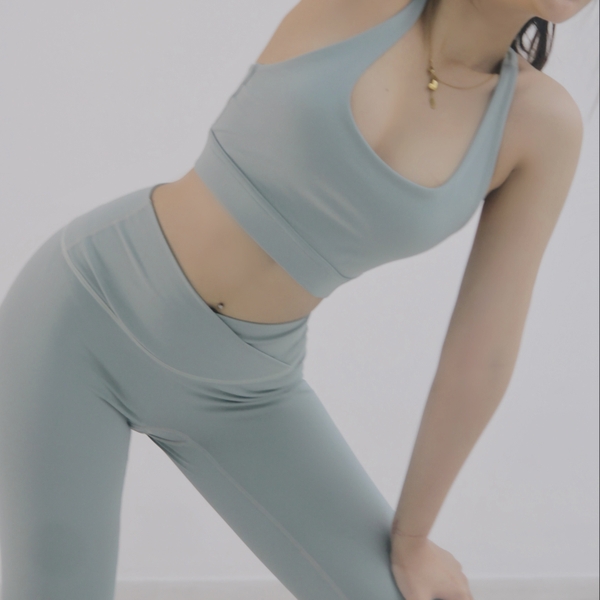 aeyo | Bộ đồ tập gym yoga nữ, áo bra cổ vuông dây chéo, quần legging dài cạp chéo cao cấp Crossback