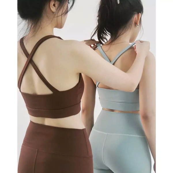 aeyo | Bộ đồ tập gym yoga nữ, áo bra cổ vuông dây chéo, quần legging dài cạp chéo cao cấp Crossback