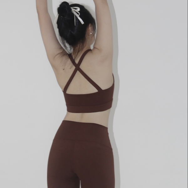 aeyo | Bộ đồ tập gym yoga nữ, áo bra cổ vuông dây chéo, quần legging dài cạp chéo cao cấp Crossback