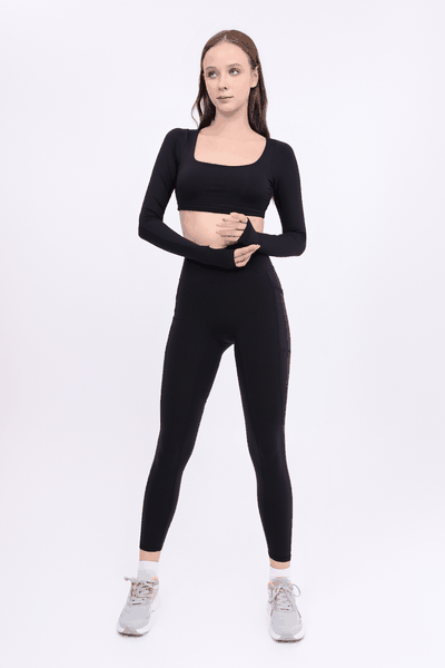 aeyo | Bộ đồ tập yoga gym pilates nữ, áo cổ vuông tay dài, quần legging ôm sát tôn dáng Mellow