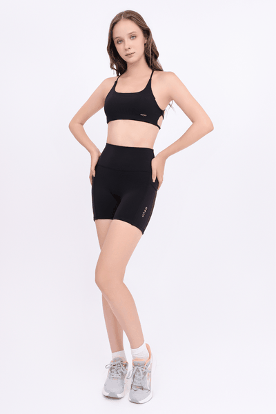 aeyo | Set đồ tập thể thao yoga gym áo SWEET lưng dây cách điệu, quần Biker Short chất liệu vải Polyester, thoáng khí - Đen - L