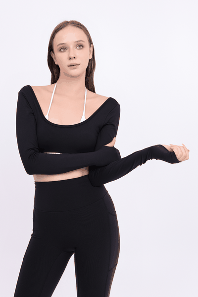 aeyo | Bộ đồ tập yoga gym pilates nữ, áo bra phối màu tay dài, quần đùi ôm sát tôn dáng BLISS