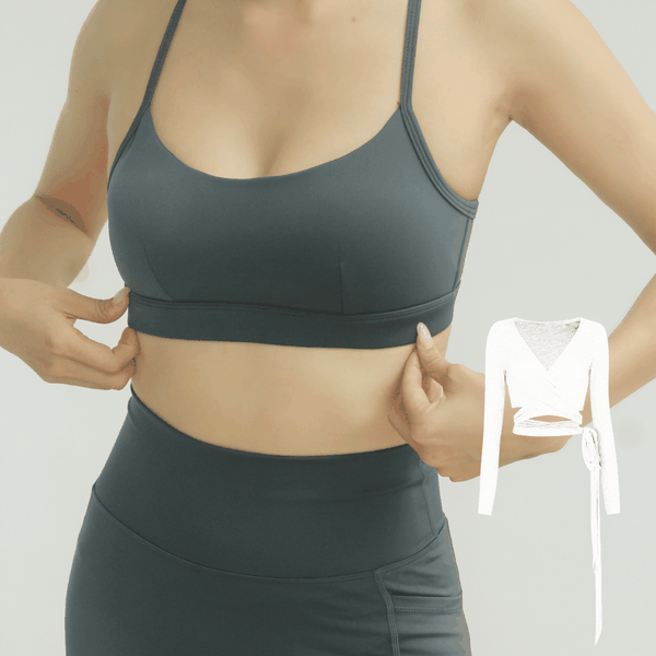 aeyo I Bộ đồ tập yoga gym nữ áo dây chéo, quần đùi cạp cao Aura kèm áo khoác cột dây Lace