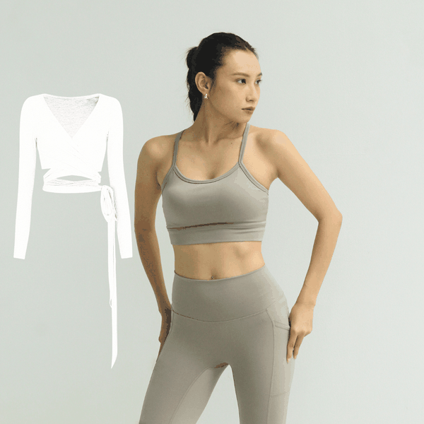 aeyo I Bộ đồ tập yoga gym nữ áo dây chéo, quần dài cạp cao Dynamic kèm áo khoác cột dây Lace