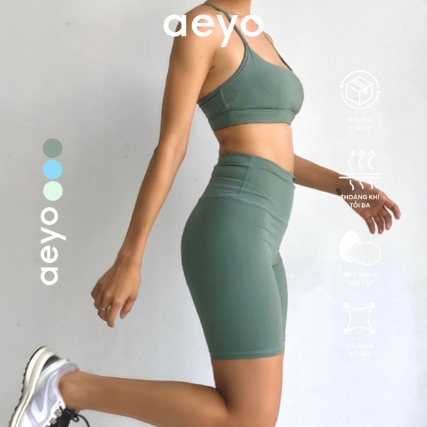 aeyo | Quần đùi tập yoga gym pilates tennis nữ Aura cạp cao, ôm sát, che bụng, tôn dáng