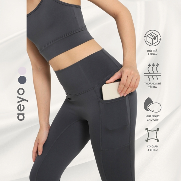 aeyo | Quần legging yoga gym nữ Dynamic Flow cao cấp, cạp cao có túi, ôm sát tôn dáng, che bụng