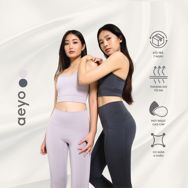 aeyo | Quần legging yoga gym nữ Dynamic Flow cao cấp, cạp cao có túi, ôm sát tôn dáng, che bụng