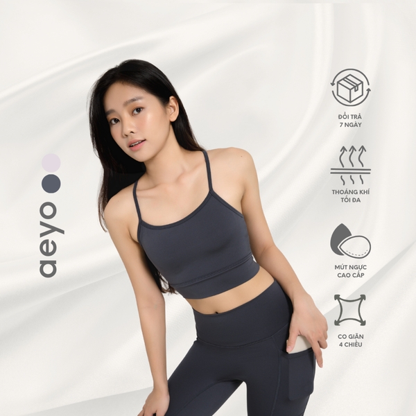 aeyo | Áo bra tập yoga nữ Dynamic Flow, dây chéo lưng, chất liệu thun ôm sát, mịn mát, cao cấp