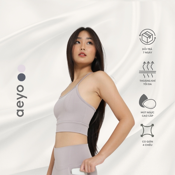 aeyo | Áo bra tập yoga nữ Dynamic Flow, dây chéo lưng, chất liệu thun ôm sát, mịn mát, cao cấp