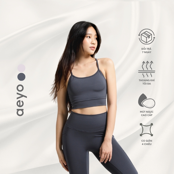 aeyo | Áo bra tập yoga nữ Dynamic Flow, dây chéo lưng, chất liệu thun ôm sát, mịn mát, cao cấp