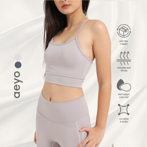 aeyo | Áo bra tập yoga nữ Dynamic Flow, dây chéo lưng, chất liệu thun ôm sát, mịn mát, cao cấp