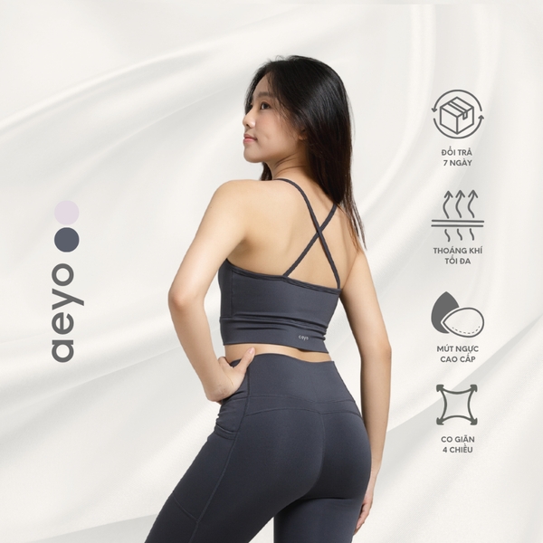 aeyo | Áo bra tập yoga nữ Dynamic Flow, dây chéo lưng, chất liệu thun ôm sát, mịn mát, cao cấp