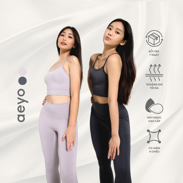 aeyo | Áo bra tập yoga nữ Dynamic Flow, dây chéo lưng, chất liệu thun ôm sát, mịn mát, cao cấp