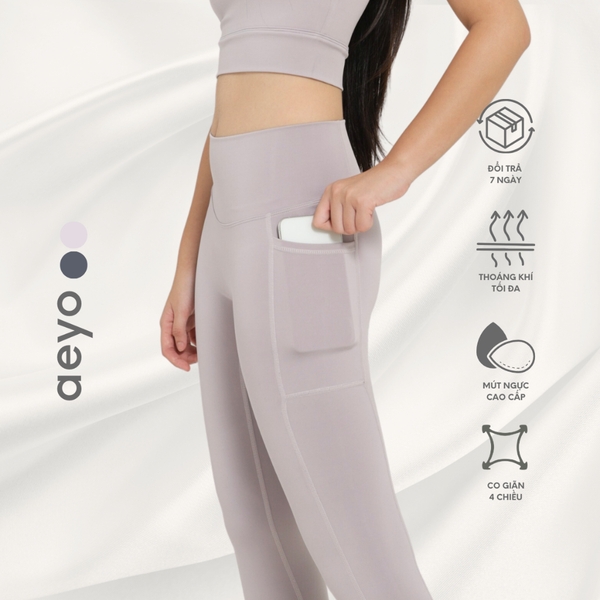 aeyo | Quần legging yoga gym nữ Dynamic Flow cao cấp, cạp cao có túi, ôm sát tôn dáng, che bụng