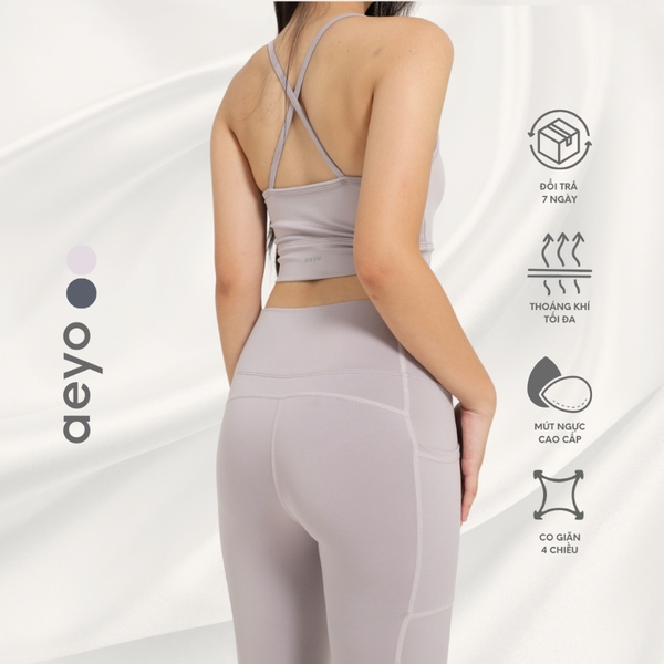 aeyo | Quần legging yoga gym nữ Dynamic Flow cao cấp, cạp cao có túi, ôm sát tôn dáng, che bụng