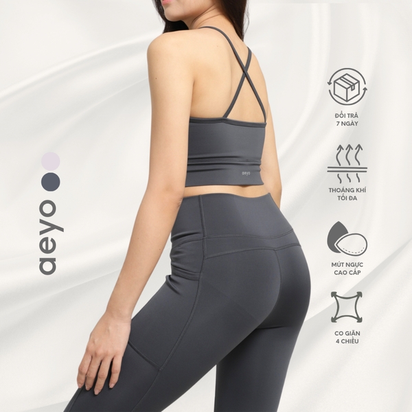 aeyo | Quần legging yoga gym nữ Dynamic Flow cao cấp, cạp cao có túi, ôm sát tôn dáng, che bụng