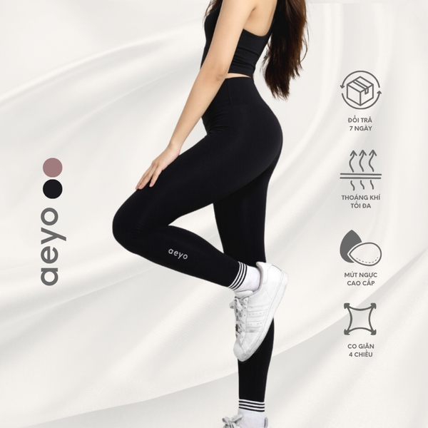 Quần Legging yoga gym nữ Airy, Dáng dài, Ghi xám và Hồng tím, Chất liệu aeyoSoft mềm mại, tôn dáng,thoải mái,năng động..