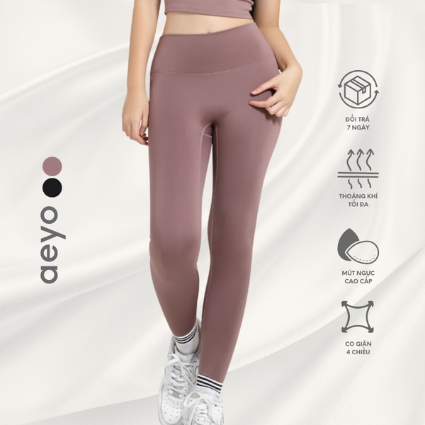 Quần Legging yoga gym nữ Airy, Dáng dài, Ghi xám và Hồng tím, Chất liệu aeyoSoft mềm mại, tôn dáng,thoải mái,năng động..