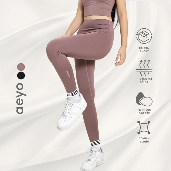 Quần Legging yoga gym nữ Airy, Dáng dài, Ghi xám và Hồng tím, Chất liệu aeyoSoft mềm mại, tôn dáng,thoải mái,năng động..