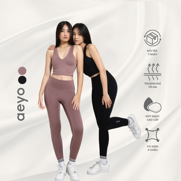 Quần Legging yoga gym nữ Airy, Dáng dài, Ghi xám và Hồng tím, Chất liệu aeyoSoft mềm mại, tôn dáng,thoải mái,năng động..