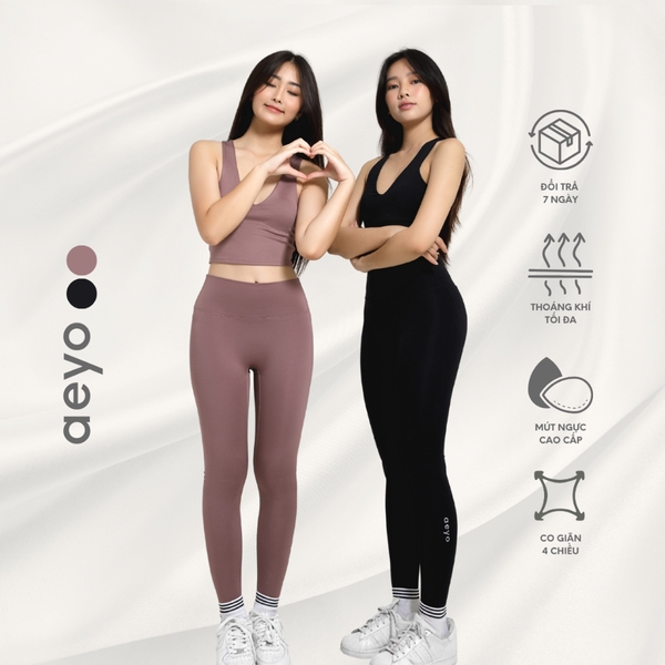 Quần Legging yoga gym nữ Airy, Dáng dài, Ghi xám và Hồng tím, Chất liệu aeyoSoft mềm mại, tôn dáng,thoải mái,năng động..