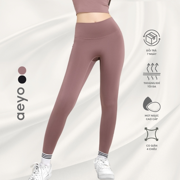Quần Legging yoga gym nữ Airy, Dáng dài, Ghi xám và Hồng tím, Chất liệu aeyoSoft mềm mại, tôn dáng,thoải mái,năng động..