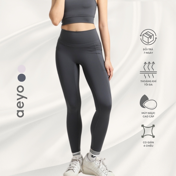 aeyo | Quần legging yoga gym nữ Dynamic Flow cao cấp, cạp cao có túi, ôm sát tôn dáng, che bụng