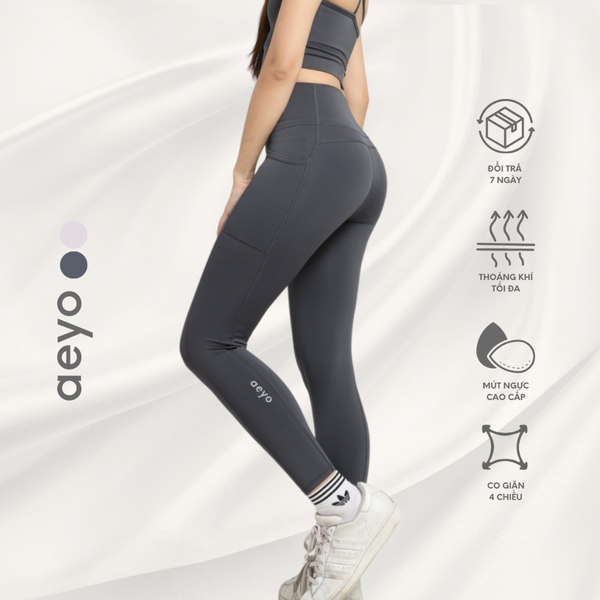 aeyo | Quần legging yoga gym nữ Dynamic Flow cao cấp, cạp cao có túi, ôm sát tôn dáng, che bụng