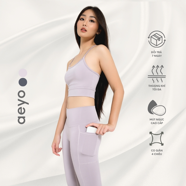 aeyo | Áo bra tập yoga nữ Dynamic Flow, dây chéo lưng, chất liệu thun ôm sát, mịn mát, cao cấp