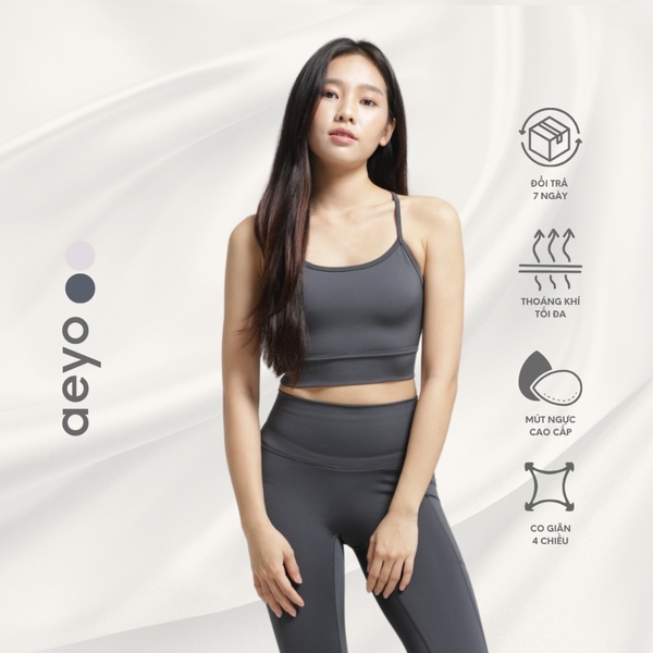 aeyo | Áo bra tập yoga nữ Dynamic Flow, dây chéo lưng, chất liệu thun ôm sát, mịn mát, cao cấp