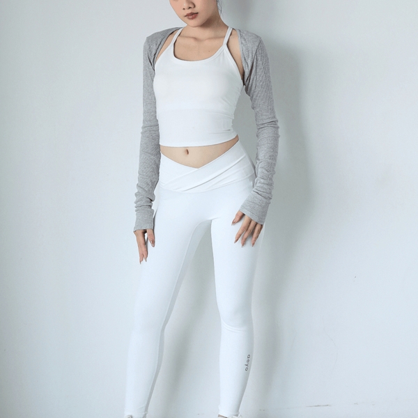 aeyo I Bộ đồ tập yoga gym nữ áo dây chéo, quần dài cạp chéo Tank top kèm áo khoác lửng Petite