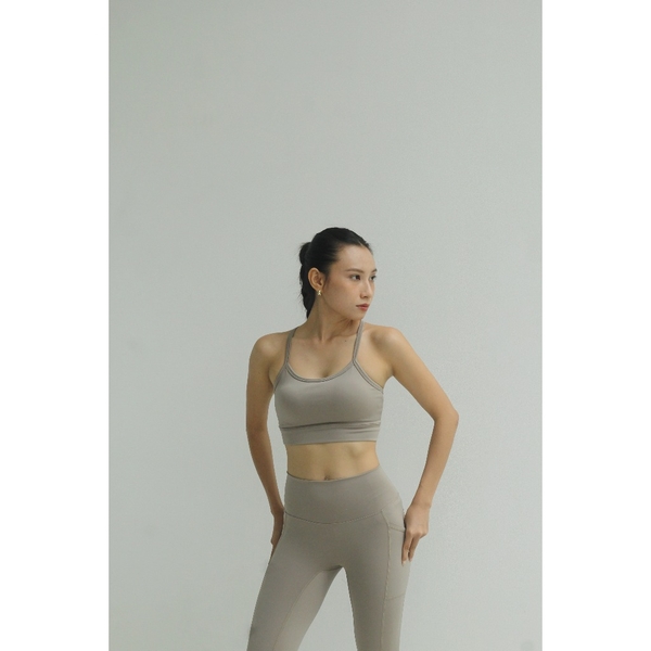 aeyo I Bộ đồ tập yoga gym nữ áo dây chéo, quần dài cạp cao Dynamic kèm áo khoác cột dây Lace