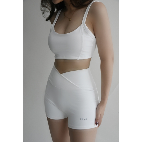aeyo | Bộ đồ tập yoga gym nữ, áo hai dây mút rời, quần đùi cạp chéo ôm sát tôn dáng Classic Strap