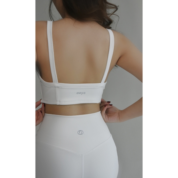 aeyo | Bộ đồ tập yoga gym nữ, áo hai dây mút rời, quần đùi cạp chéo ôm sát tôn dáng Classic Strap