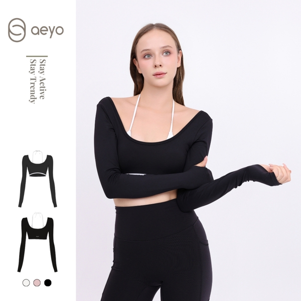 aeyo | Áo bra tập yoga gym nữ Bliss phối màu, dài tay, mút rời, chất liệu vải thun dày dặn, ôm sát