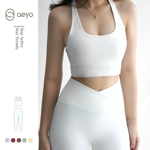 aeyo | Bộ đồ tập gym yoga nữ, áo bra cổ vuông dây chéo, quần legging dài cạp chéo cao cấp Crossback