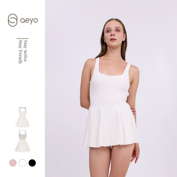 aeyo | Váy tập pickleball tennis nữ liền thân, co giãn, kèm mút rời, hở lưng, có quần bảo hộ SWAY
