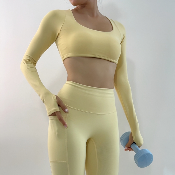 aeyo | Bộ đồ tập yoga gym pilates nữ, áo cổ vuông tay dài, quần legging ôm sát tôn dáng Mellow