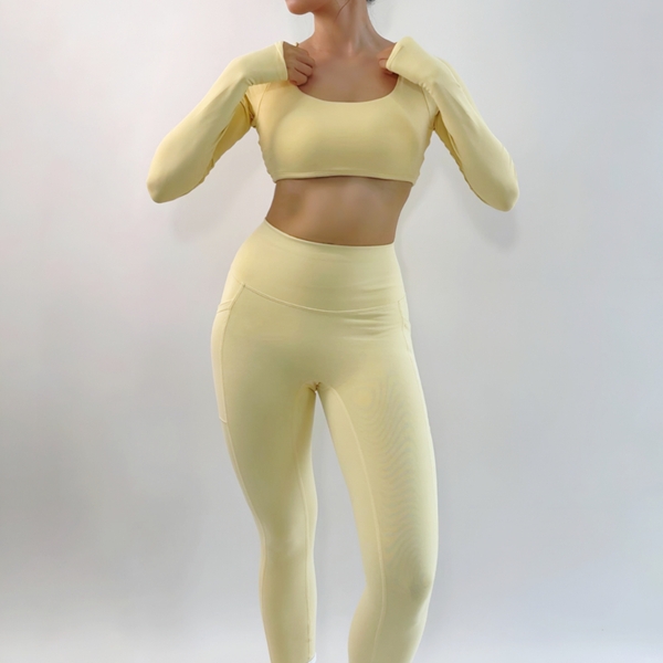 aeyo | Bộ đồ tập yoga gym pilates nữ, áo cổ vuông tay dài, quần legging ôm sát tôn dáng Mellow