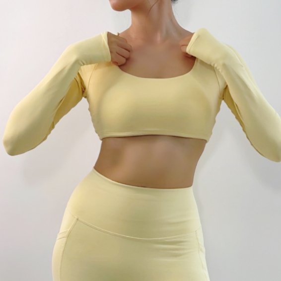 aeyo | Áo bra tập yoga gym pilates nữ Mellow cổ vuông, dài tay, mút rời, vải thun dày dặn BL005